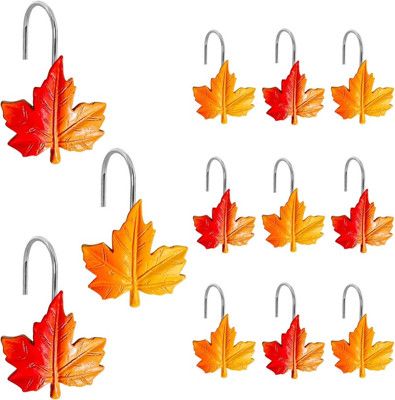 AamAccess Fall Maple Leaf Shower Curtain Hooks Rings, Autumn Thanksgiving Home Decorativ Rust Resistant Hangers, 12PCS Shower Hooks for Bathroom Shower Rod, Bedroom, Living Room - Image 1
